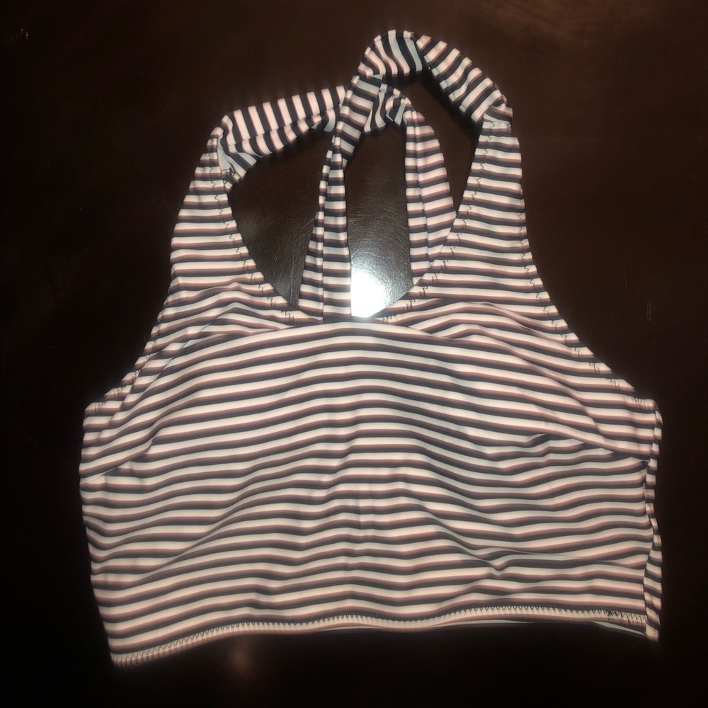 Striped cross back crop tank swim top
